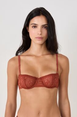 Etam Bra N.9 Lace Balconette Unlined Bra Rust Brown 32DD